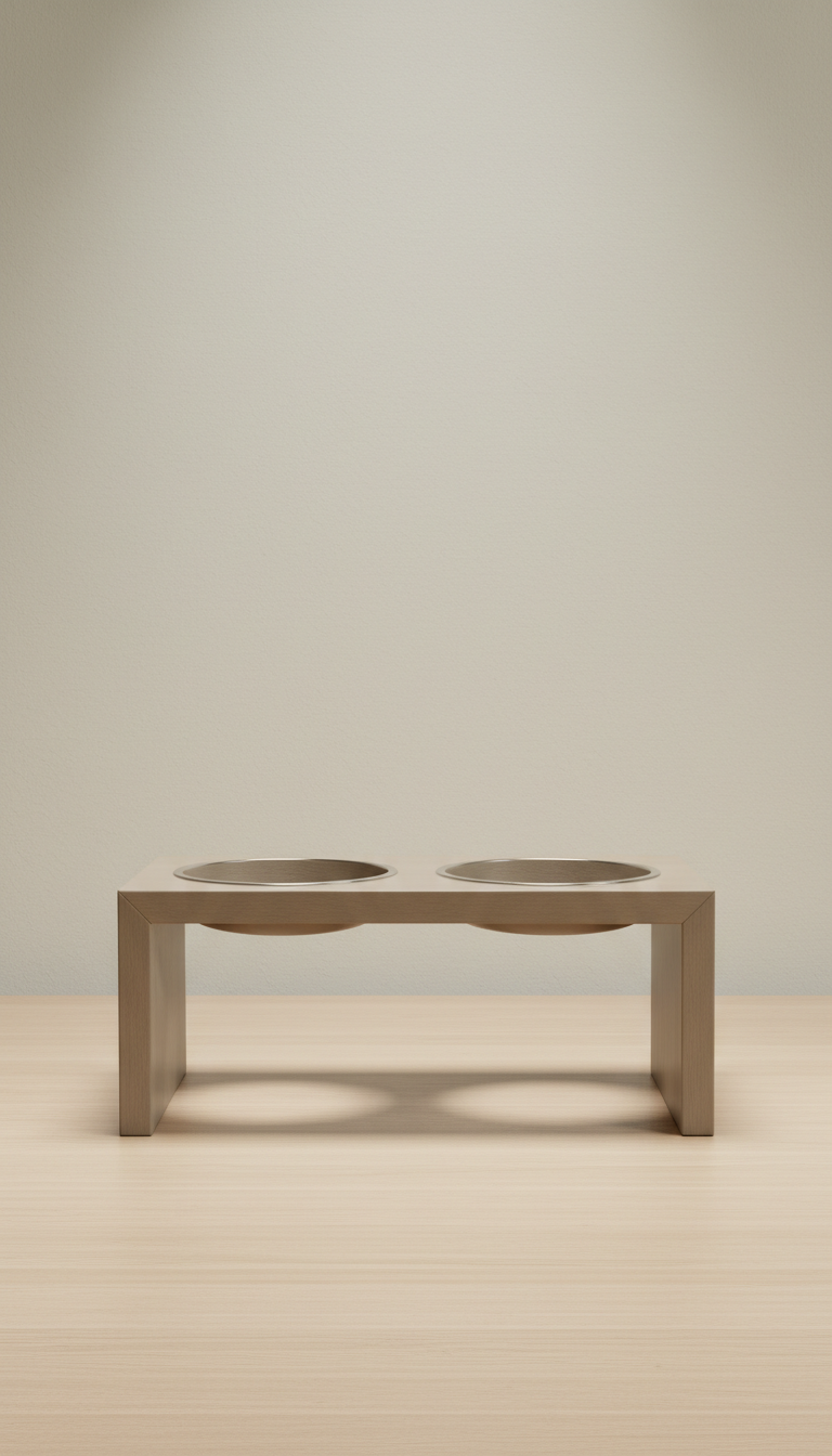 Raised dog feeder in sanded taupe